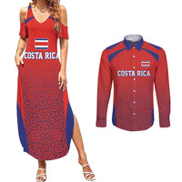 Costa Rica Football Custom Couples Matching Summer Maxi Dress and Long Sleeve Button Shirt Los Ticos Go Champions