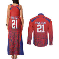 Costa Rica Football Custom Couples Matching Tank Maxi Dress and Long Sleeve Button Shirt Los Ticos Go Champions