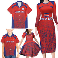 Costa Rica Football Custom Family Matching Long Sleeve Bodycon Dress and Hawaiian Shirt Los Ticos Go Champions