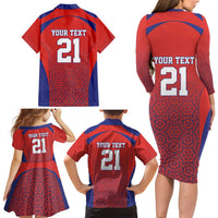 Costa Rica Football Custom Family Matching Long Sleeve Bodycon Dress and Hawaiian Shirt Los Ticos Go Champions