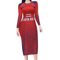 Costa Rica Football Custom Family Matching Long Sleeve Bodycon Dress and Hawaiian Shirt Los Ticos Go Champions