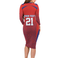 Costa Rica Football Custom Family Matching Long Sleeve Bodycon Dress and Hawaiian Shirt Los Ticos Go Champions