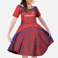 Costa Rica Football Custom Family Matching Off Shoulder Maxi Dress and Hawaiian Shirt Los Ticos Go Champions