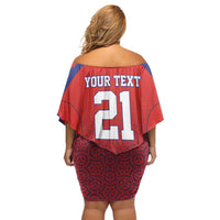 Costa Rica Football Custom Family Matching Off Shoulder Short Dress and Hawaiian Shirt Los Ticos Go Champions