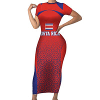 Costa Rica Football Custom Family Matching Short Sleeve Bodycon Dress and Hawaiian Shirt Los Ticos Go Champions