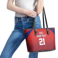 Costa Rica Football Custom Leather Tote Bag Los Ticos Go Champions
