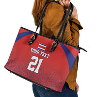 Costa Rica Football Custom Leather Tote Bag Los Ticos Go Champions