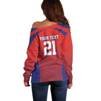 Costa Rica Football Custom Off Shoulder Sweater Los Ticos Go Champions