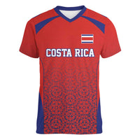 Costa Rica Football Custom Women V-Neck T-Shirt Los Ticos Go Champions