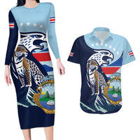 Costa Rica Jaguar Guaria Morada Couples Matching Long Sleeve Bodycon Dress and Hawaiian Shirt