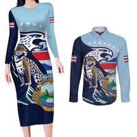Costa Rica Jaguar Guaria Morada Couples Matching Long Sleeve Bodycon Dress and Long Sleeve Button Shirt