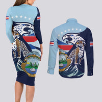 Costa Rica Jaguar Guaria Morada Couples Matching Long Sleeve Bodycon Dress and Long Sleeve Button Shirt