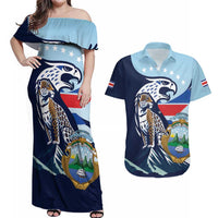 Costa Rica Jaguar Guaria Morada Couples Matching Off Shoulder Maxi Dress and Hawaiian Shirt