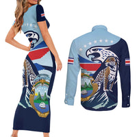 Costa Rica Jaguar Guaria Morada Couples Matching Short Sleeve Bodycon Dress and Long Sleeve Button Shirt