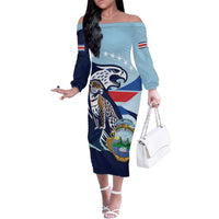 Costa Rica Jaguar Guaria Morada Family Matching Off The Shoulder Long Sleeve Dress and Hawaiian Shirt
