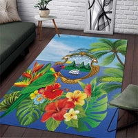 Costa Rica Parrot Tropical Flowers Area Rug