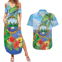 Costa Rica Parrot Tropical Flowers Couples Matching Summer Maxi Dress and Hawaiian Shirt