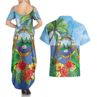 Costa Rica Parrot Tropical Flowers Couples Matching Summer Maxi Dress and Hawaiian Shirt