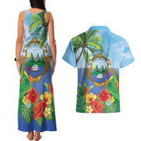 Costa Rica Parrot Tropical Flowers Couples Matching Tank Maxi Dress and Hawaiian Shirt