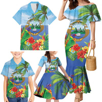 Costa Rica Parrot Tropical Flowers Family Matching Mermaid Dress and Hawaiian Shirt