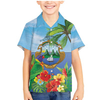 Costa Rica Parrot Tropical Flowers Family Matching Mermaid Dress and Hawaiian Shirt