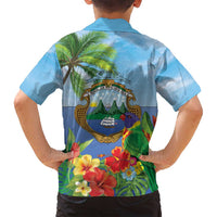 Costa Rica Parrot Tropical Flowers Family Matching Puletasi and Hawaiian Shirt