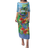 Costa Rica Parrot Tropical Flowers Family Matching Puletasi and Hawaiian Shirt