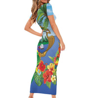Costa Rica Parrot Tropical Flowers Family Matching Short Sleeve Bodycon Dress and Hawaiian Shirt