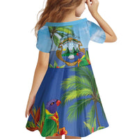 Costa Rica Parrot Tropical Flowers Kid Short Sleeve Dress