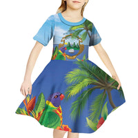 Costa Rica Parrot Tropical Flowers Kid Short Sleeve Dress