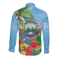 Costa Rica Parrot Tropical Flowers Long Sleeve Button Shirt