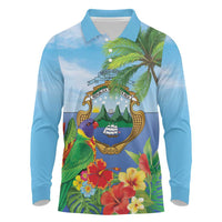 Costa Rica Parrot Tropical Flowers Long Sleeve Polo Shirt