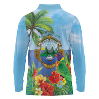 Costa Rica Parrot Tropical Flowers Long Sleeve Polo Shirt