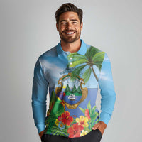 Costa Rica Parrot Tropical Flowers Long Sleeve Polo Shirt