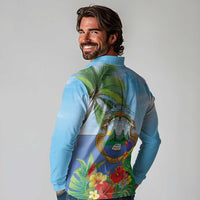 Costa Rica Parrot Tropical Flowers Long Sleeve Polo Shirt