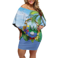 Costa Rica Parrot Tropical Flowers Off Shoulder Short Dress