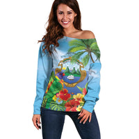 Costa Rica Parrot Tropical Flowers Off Shoulder Sweater