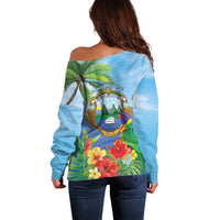 Costa Rica Parrot Tropical Flowers Off Shoulder Sweater