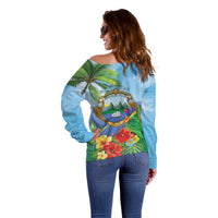 Costa Rica Parrot Tropical Flowers Off Shoulder Sweater