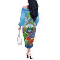 Costa Rica Parrot Tropical Flowers Off The Shoulder Long Sleeve Dress