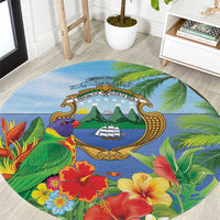 Costa Rica Parrot Tropical Flowers Round Carpet