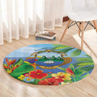 Costa Rica Parrot Tropical Flowers Round Carpet