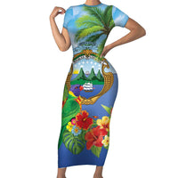 Costa Rica Parrot Tropical Flowers Short Sleeve Bodycon Dress