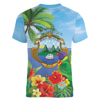 Costa Rica Parrot Tropical Flowers Women V-Neck T-Shirt