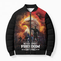 US Memorial Day Personalized Bomber Puffer Jacket May We Never Forget Freedom Isnt Free