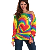 Pride LGBT Love is Love Off Shoulder Sweater Rainbow Vibe - Wonder Print Shop