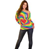 Pride LGBT Love is Love Off Shoulder Sweater Rainbow Vibe - Wonder Print Shop