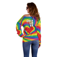 Pride LGBT Love is Love Off Shoulder Sweater Rainbow Vibe - Wonder Print Shop