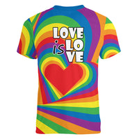 Pride LGBT Love is Love Women V Neck T Shirt Rainbow Vibe - Wonder Print Shop
