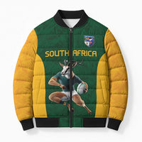 South Africa Rugby Custom Bomber Puffer Jacket Glory Be To Springboks - Wonder Print Shop
